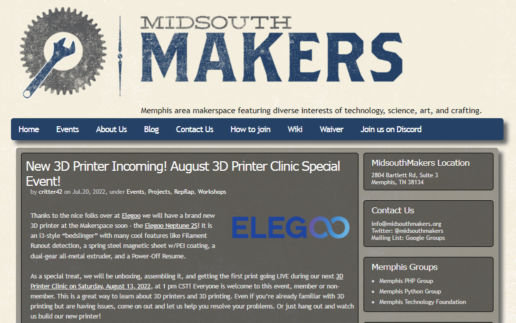 ELEGOO Established Sponsorship with MidsouthMakers to help community members learn FDM 3D printing